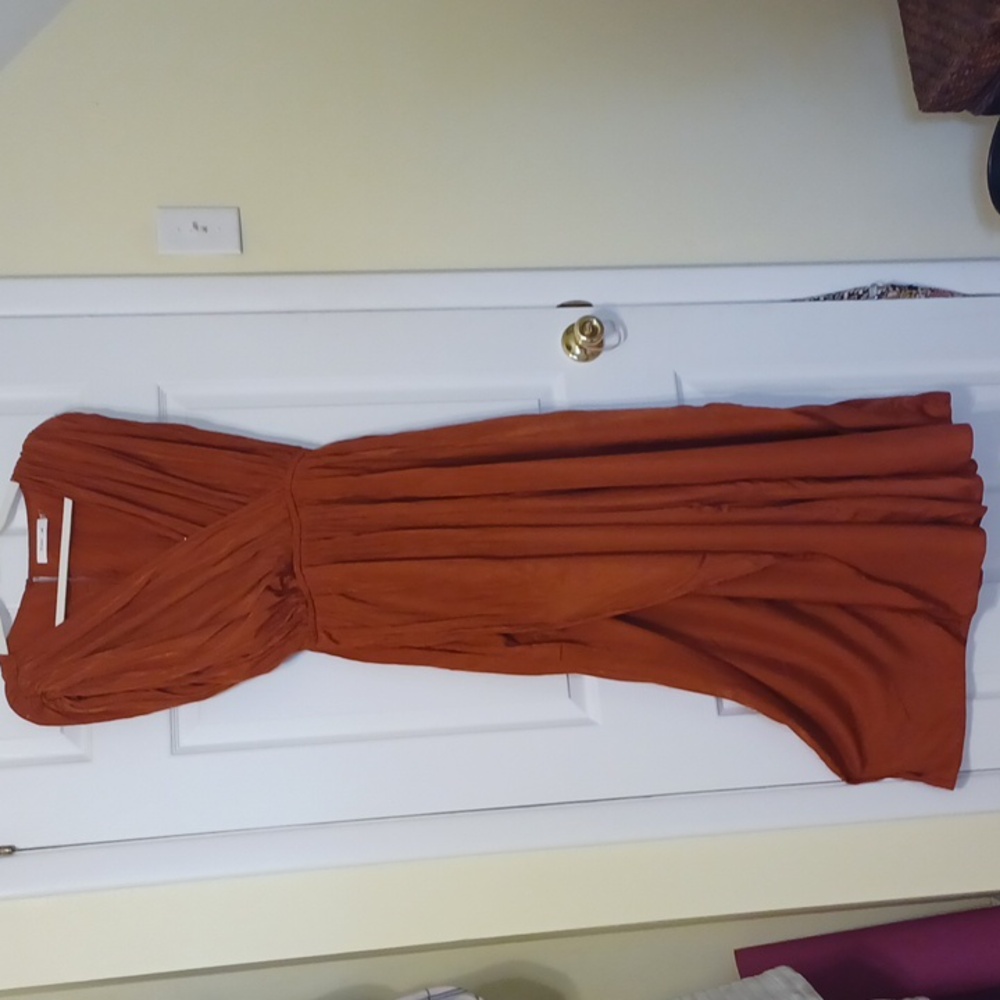 Mustard Seed Sz M,Terracotta, Silk Like Jumpsuit. Elasticized Waist. Feminine - Picture 9 of 9